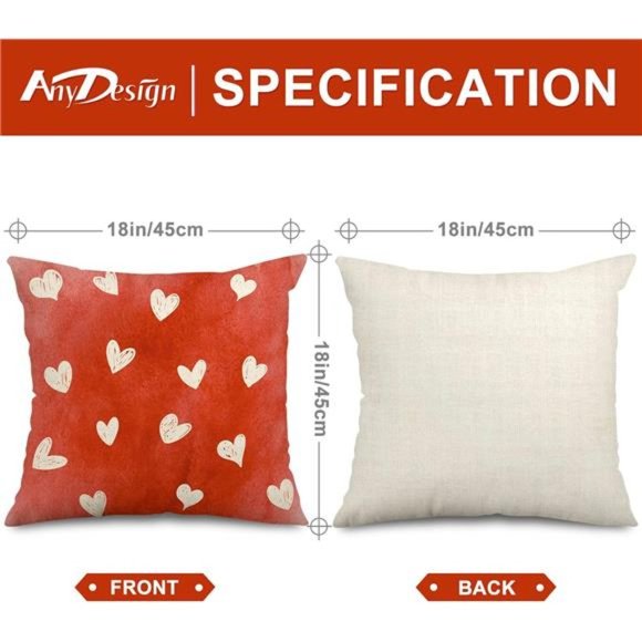 4 Pcs Valentine's Day Pillow Cover Watercolor Red 18x18 Inches - Picture 2 of 7